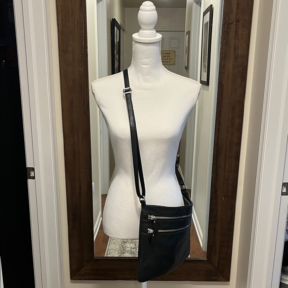 Margot Large Leather Black Crossbody Bag